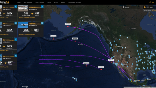 Por primera vez, seis aeronaves de Aeroméxico realizan el cruce del Océano Pacífico simultáneamente
