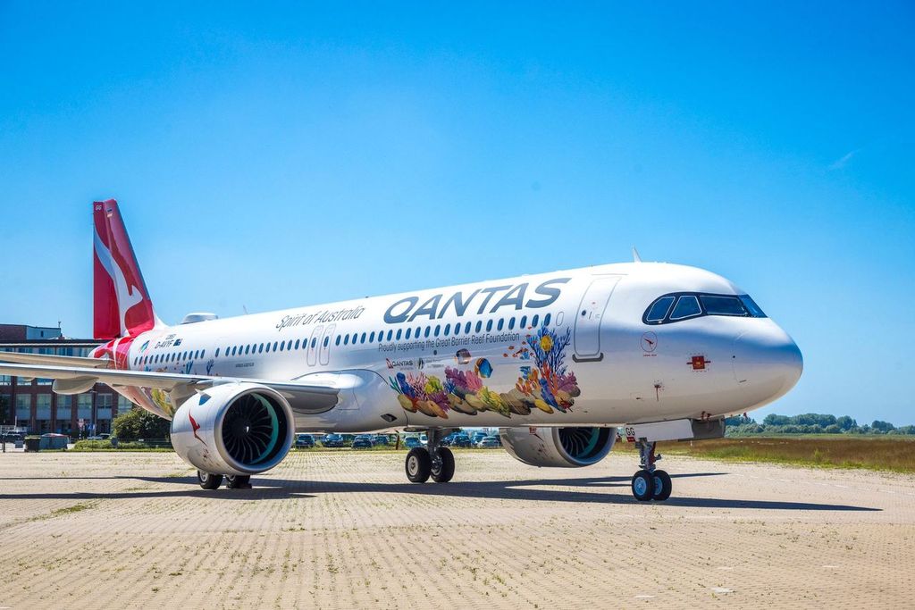 Qantas presenta un Airbus A321XLR con diseño inspirado en la Gran Barrera de Coral